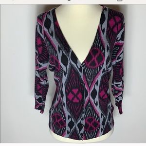 Tory Burch cardigan magenta black geometric print